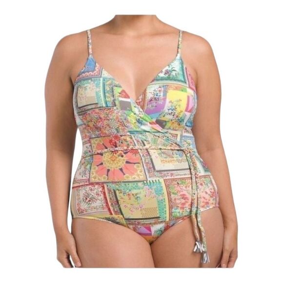 New Johnny Was Fleur Braided Wrap One Piece Swimsuit Floral Print Size 3X - Picture 4 of 7